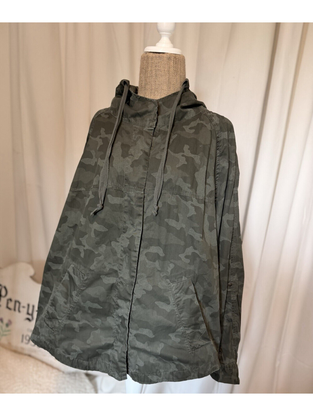 Union Jack Women's Green Camouflage Hooded Swim Jacket Coat Blazer XL